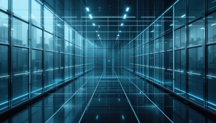 Futuristic technology showcase modern office digital visualization sleek environment wide-angle viewpoint innovation concept