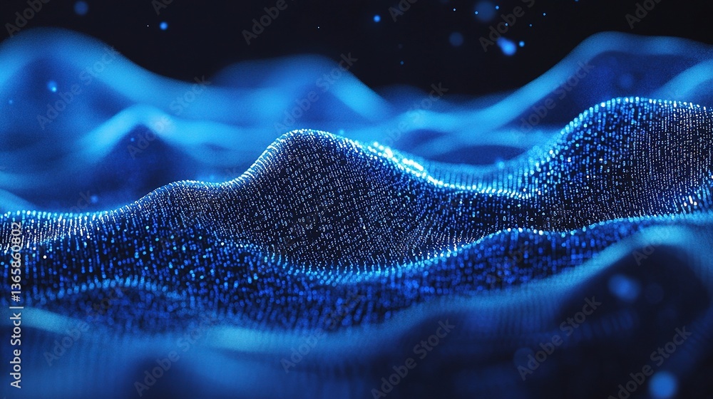 Poster abstract blue gradient tech background with waves and particles