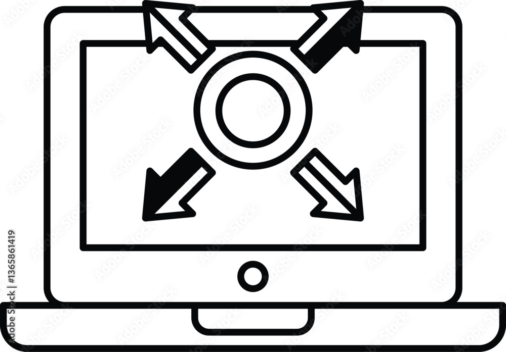 Poster a laptop screen with a black outline of a circle with arrows pointing to it
