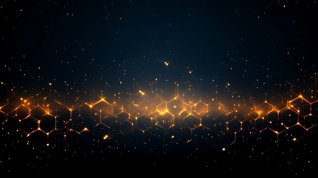 A glowing digital visualization with geometric honeycomb structure on dark background - Powered by Adobe