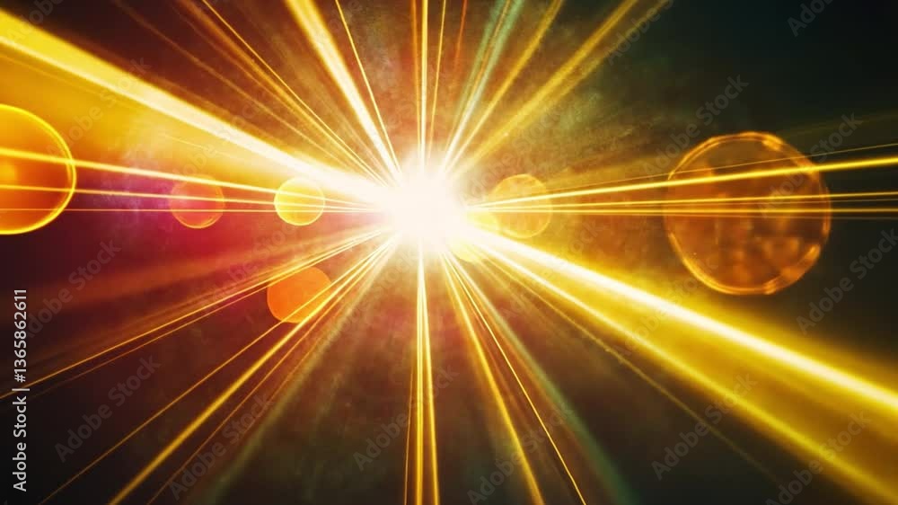Poster blazing burst: a vibrant display of abstract light, featuring dynamic lines of light and a bright ce