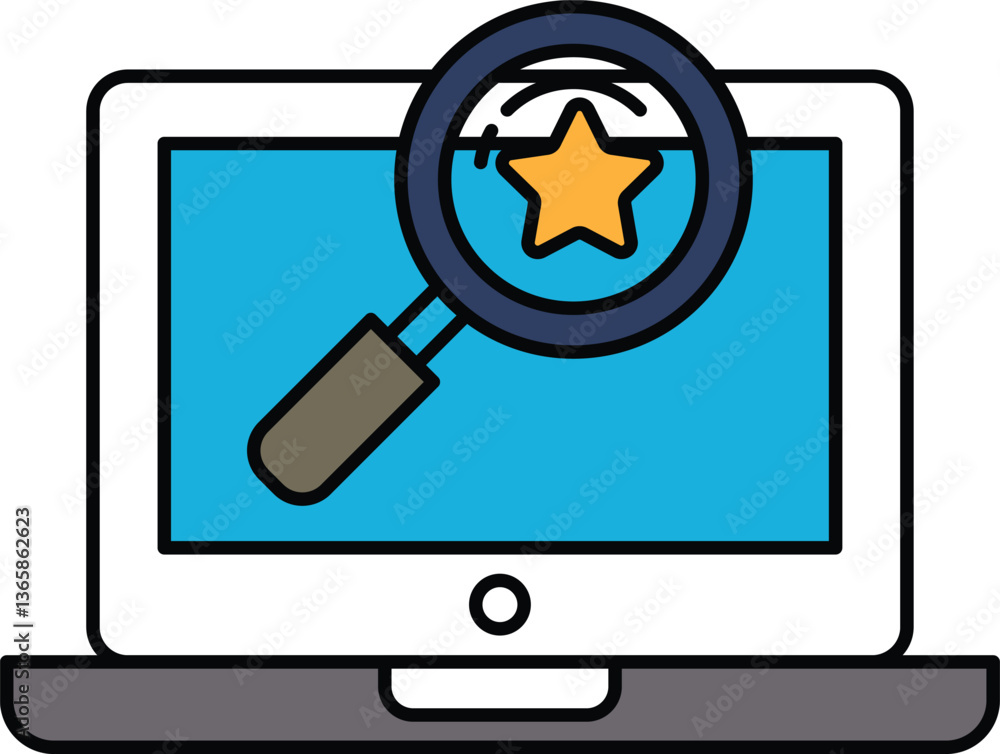 Poster a computer monitor with a magnifying glass on it and a star in the middle