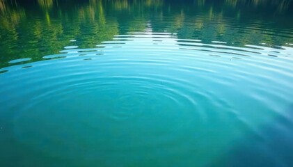 Serene lake surface reflected in clear water with circular ripples, ripples, water