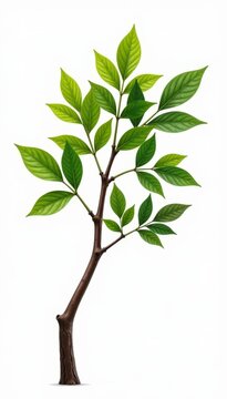 One large branch with several smaller branches growing out of it against a plain white background, isolation, simple, expansion