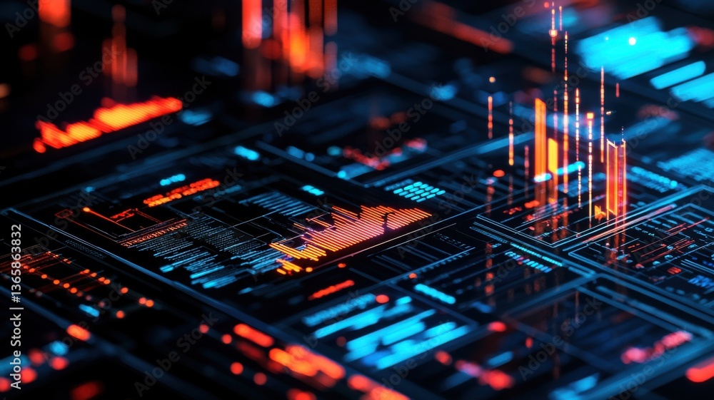 Aufkleber a vibrant, abstract digital representation featuring glowing graphs and data elements against a dark