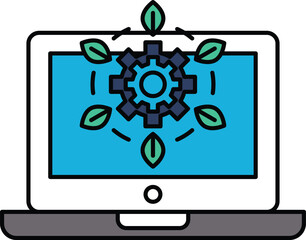 A computer monitor with a green gear on it