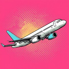 Airplane in Flight, Pop Art Style, Pink Background