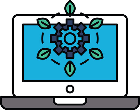 A computer monitor with a green gear on it
