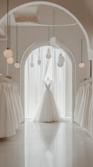 Chic bridal shop with white gowns
