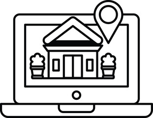 A laptop screen shows a house with a map of the area