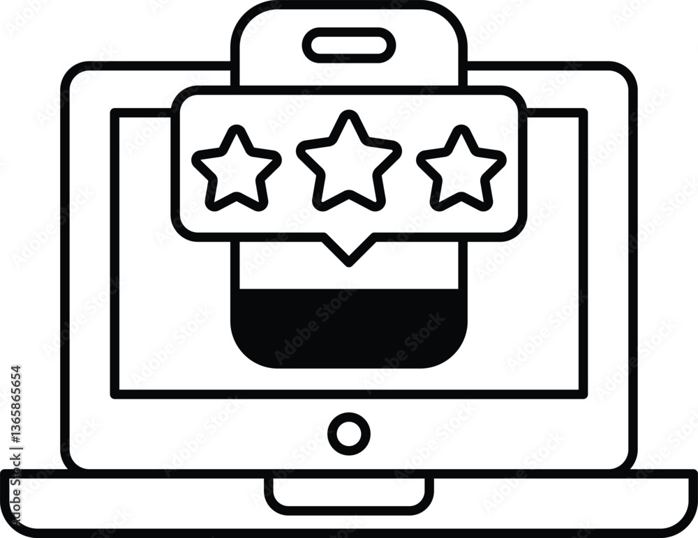 Poster a laptop screen with a star rating system and a phone icon