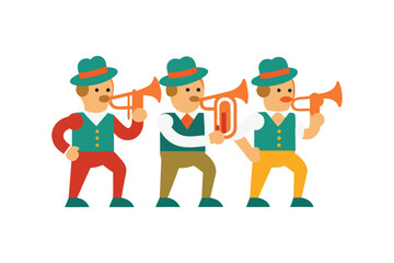 Vector art illustration of Bavarian Oompah band playing brass instruments.eps