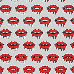 Sexy, glossy red lips. Vector illustration isolated on a white background. Sticker shoots of hot kisses with red lipstick. pattern
