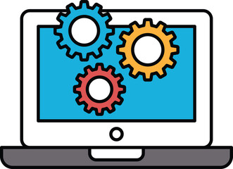 A computer monitor with three gears on it