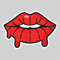 Sexy, glossy red lips. Vector illustration isolated on a white background. Sticker shoots of hot kisses with red lipstick. pattern