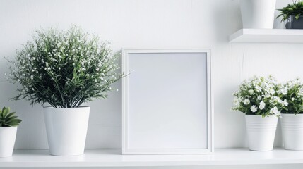 White Frame Mockup with Greenery Decor