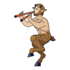 Colorful Faun Playing Double Flute – Mythological Satyr Fantasy Illustration