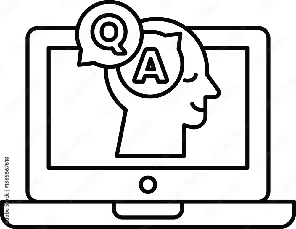 Poster a computer screen with a man's head and the letters a and q