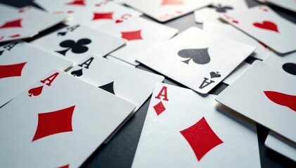 Playing cards arranged in a classic ace pattern , design, casino, diamond