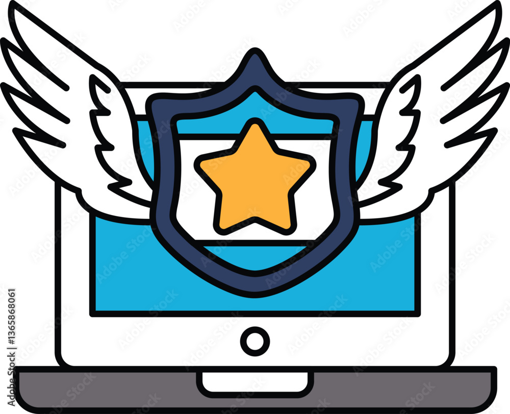 Poster a computer screen with a shield and wings on it