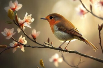 Veery Singing on a Tree Branch: Red-Beaked Bird in its Natural Wildlife Habitat