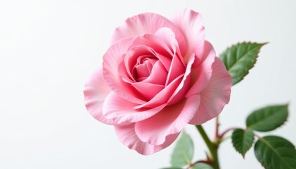 Fototapeta premium Delicate rose, pure white background, clipping path included, studio shot, macro, wedding