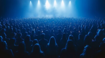 A massive audience experiences an unforgettable live music performance, captivated by vibrant stage lights and energy