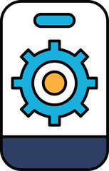 A blue and white phone with a gear on it