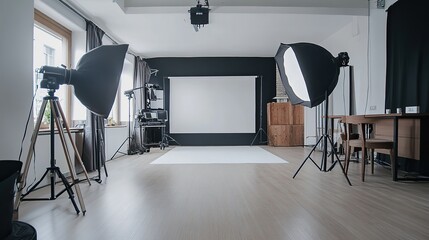 Minimalist studio setup with clean design and soft lighting, embodying modern simplicity and focus.
