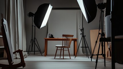 Minimalist studio setup with clean design and soft lighting, embodying modern simplicity and focus.
