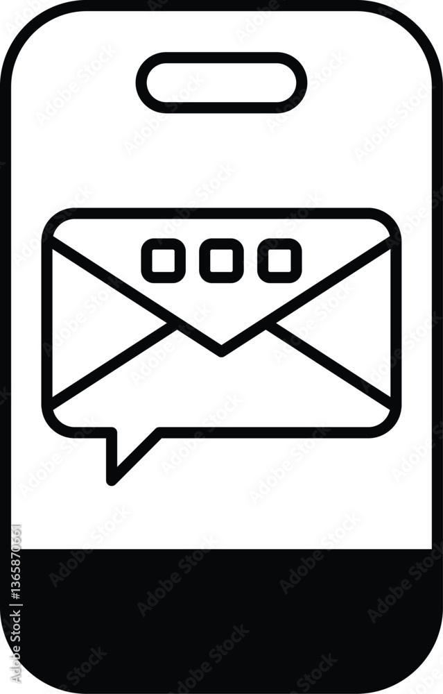 Poster a phone with a black and white image of an envelope with a message inside