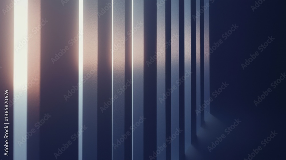 Poster a series of vertical lines illuminated by soft light, creating a dramatic, abstract composition in d