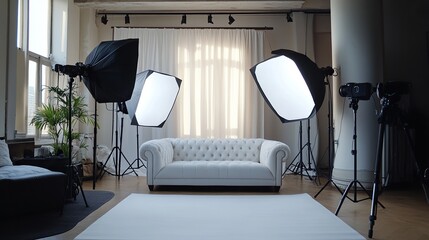 Minimalist studio setup with clean design and soft lighting, embodying modern simplicity and focus.
