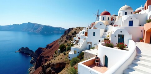Santorini's whitewashed houses cascade down cliffs to the Aegean Sea , sea, rocks