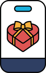 A red box with a bow on it is on a white background