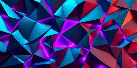Obraz premium Dynamic Prism-Inspired Abstract Background. A captivating, neon-lit collage of sharp, triangular facets in pink, teal, and purple, evoking a futuristic, energetic atmosphere.