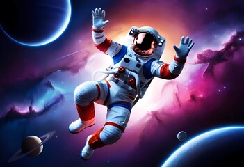 Astronaut Exploring Space with Colorful Nebulae, Suitable for Space and Adventure Concepts