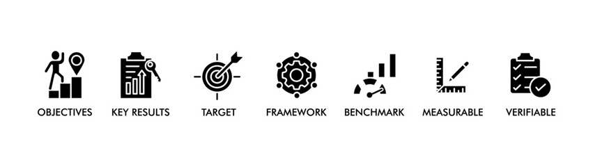 OKR banner web icon vector illustration concept for product and service quality inspection with an icon of objectives, key results, target, framework, benchmark, measurable, verifiable, background,