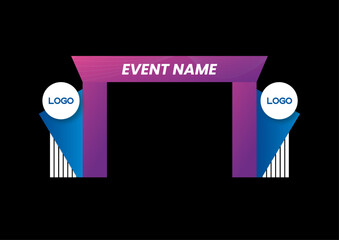 Event arch, entrance gate and entry welcome archway mockup, vector 3D template. Event arch for exhibition or expo, entertainment event entrance or sport marathon start and finish gate in bluedesign