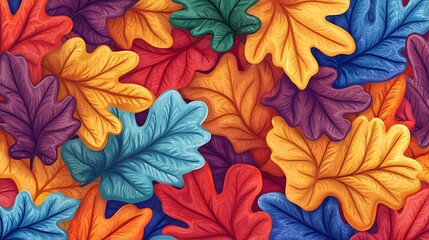 Colorful Autumn Oak Leaves Pattern. (86)