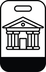 A building with columns is shown on a phone screen