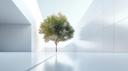 Modern Minimalist Architecture with a Single Tree