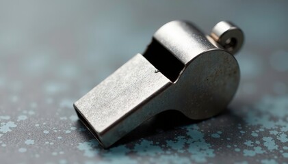 Silver metal whistle, intricate detail Close-up view , sound, signal