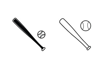 Baseball Bat and Ball Icons Filled and Outline Styles