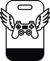 A black and white image of a controller with wings on it