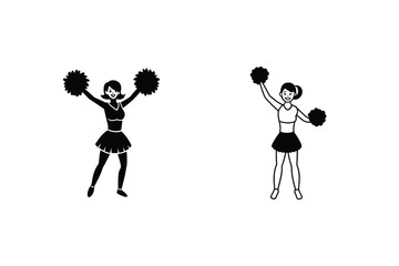 Cheerleader Silhouettes Pompoms, Poses, Sports, Spirit, Energy, Team, Support, Action, Athletic, Com