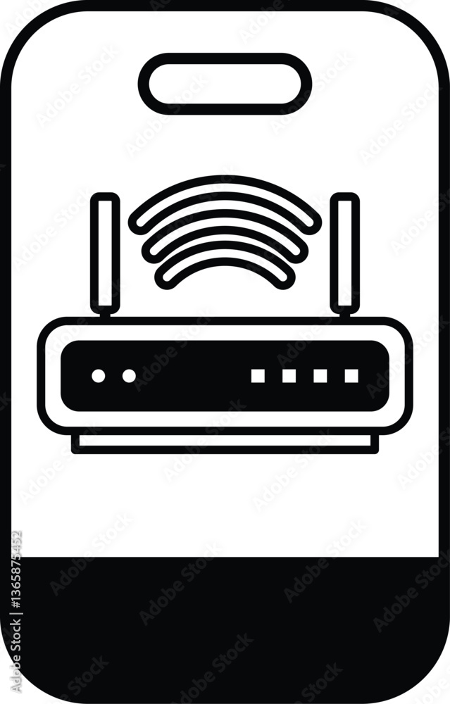 Poster a black and white image of a cell phone with a wifi router on it