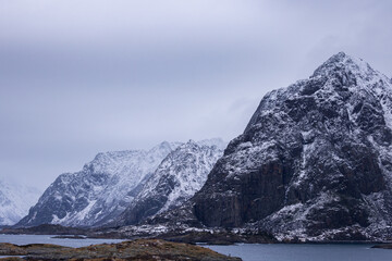 Inselkette der Lofoten, Norwegen, im Winter, Panorama