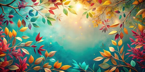 Fototapeta premium Autumnal Branches Encircling a Dreamlike Teal Sky with Vibrant Foliage