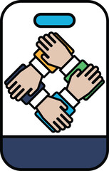 A hand is shown in a group of four hands